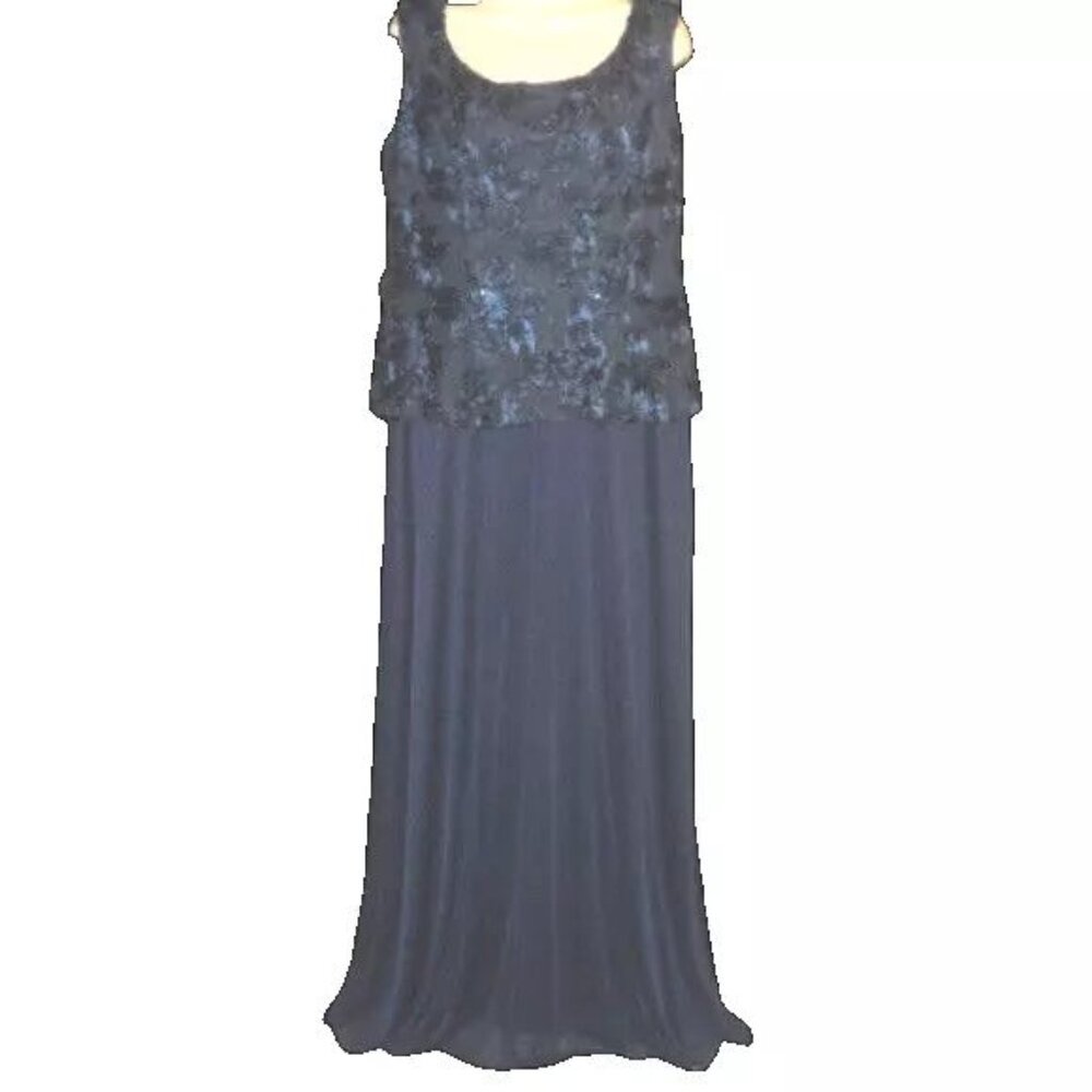 Marina Women's Size 12 Formal Dress Navy Blue Full Length Sequins, Soutache